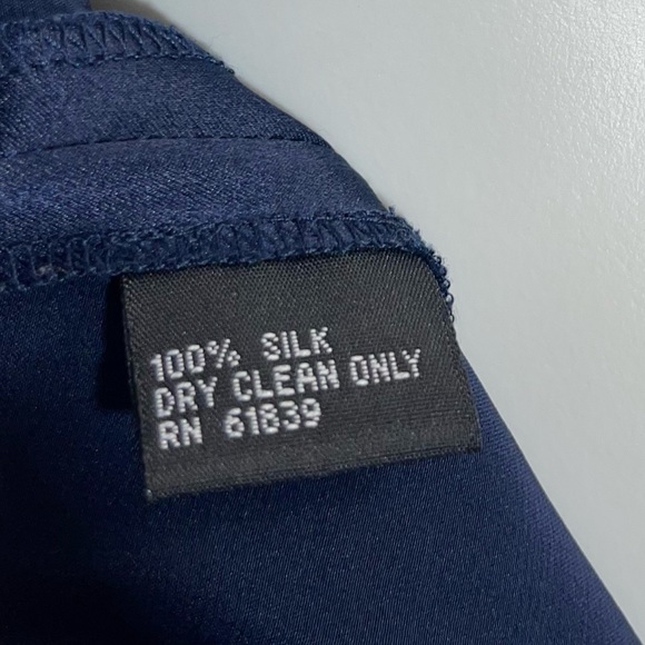 Rickie Freeman Teri Jon Silk Satin Slip Dress Navy Blue 6 Midi Spaghetti Strap - Picture 9 of 14